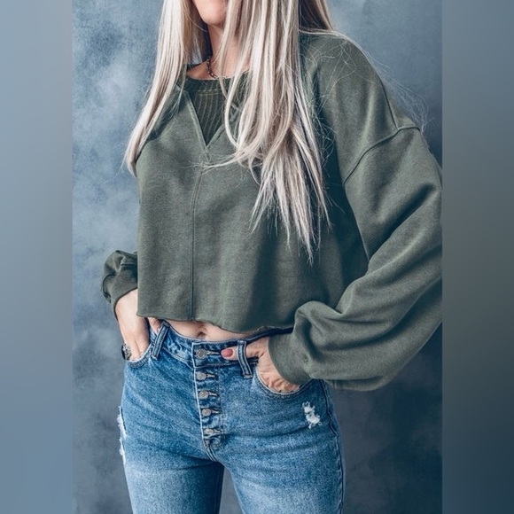 Blue Gray Collared Boho Top Sweatshirt S - Picture 3 of 7